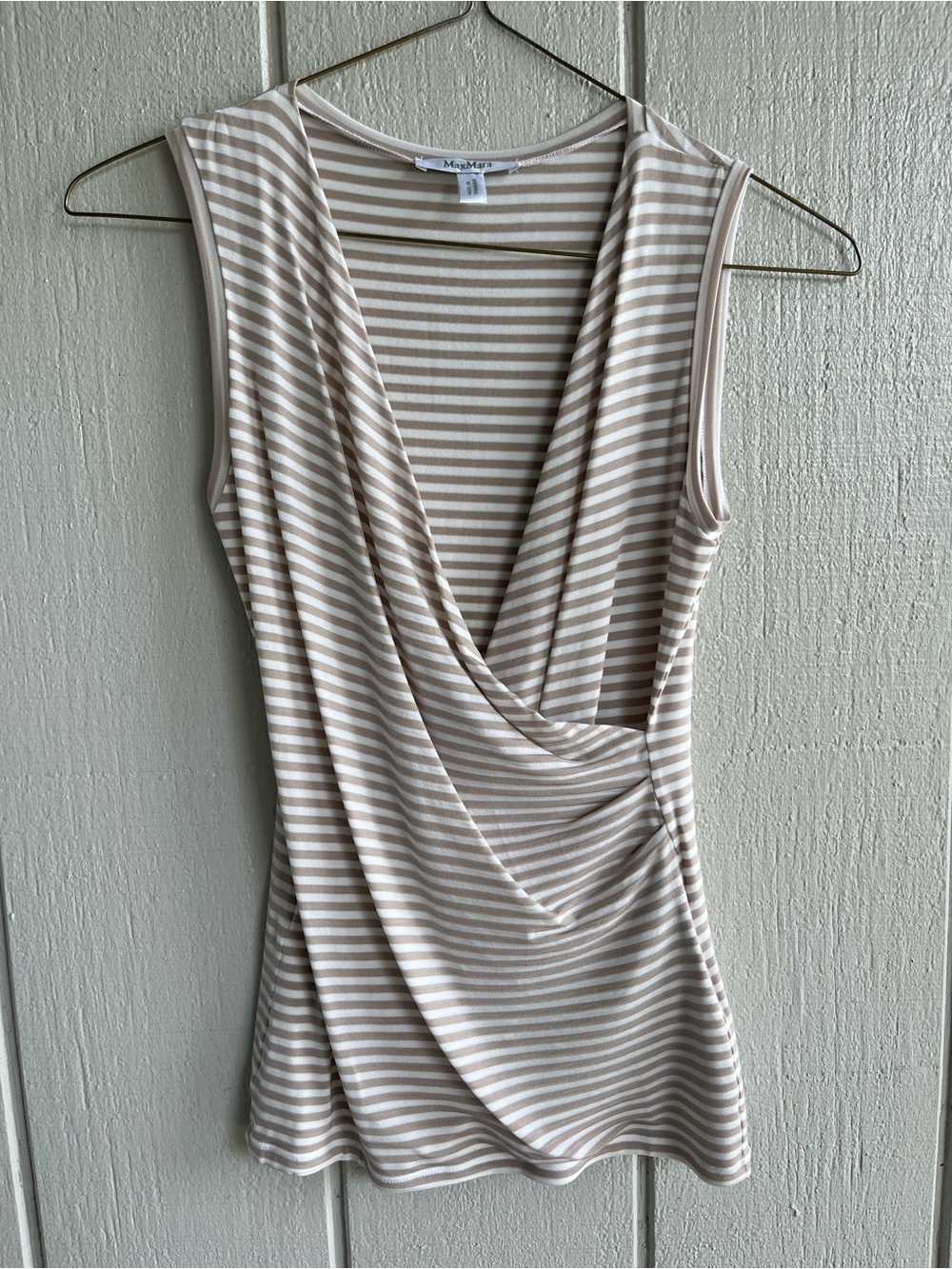 Max Mara Viscose Stretch Sleeveless Wrap Blouse Neutral Stripe Size S